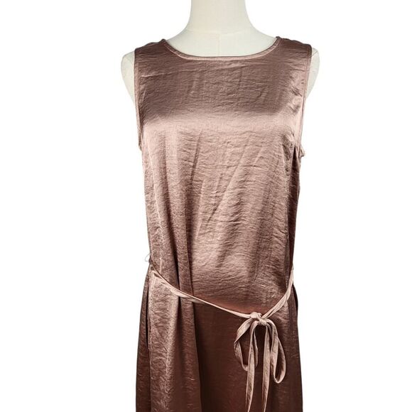 NEW Easel Small Rose Gold Maxi Dress Sleeveless Satin Tie Waist Pockets Keyhole - Picture 7 of 16